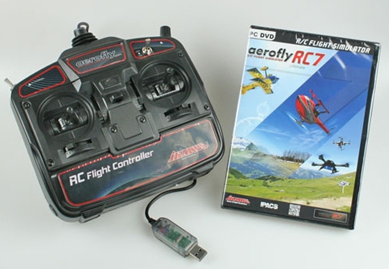 Le DVD du simulateur Aerofly RC7 et son boitier de commande dédié.